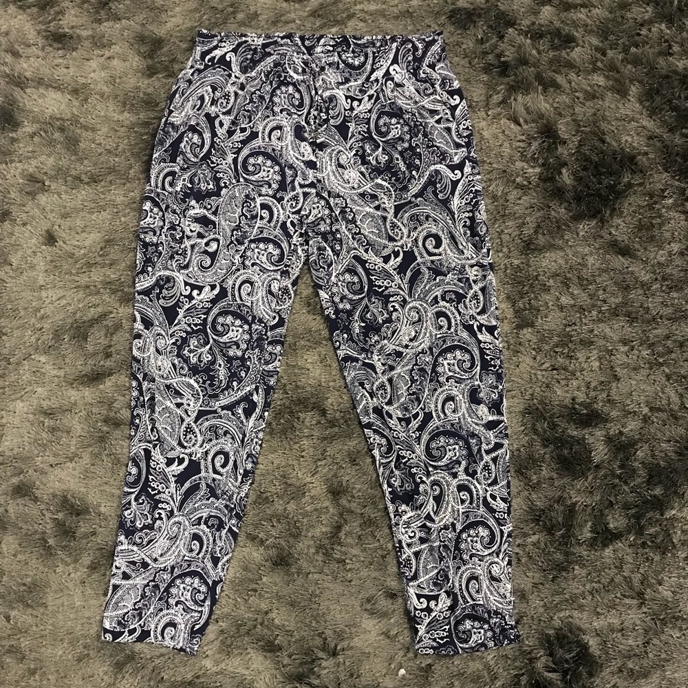 Navy blue and white print pant size L